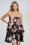 Spellbound Glow Strapless Floral Mini Dress - Black Pink