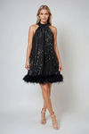 Play On Feather Sequin Mini Dress - Black