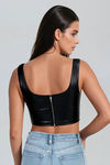 Power Play Leather Corset Top - Black