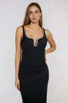 Quiet Glam Embellished Bodycon Midi Dress - Black