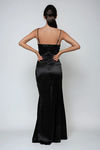 Radiant Allure Satin Ruched Maxi Dress - Black