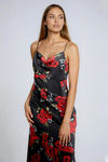 Petals of Love Satin Floral Maxi Dress - Black/Red