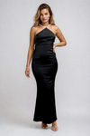 Simply Divine Halter Satin Maxi Dress - Black