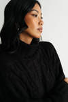 So Breezy Black Turtle Neck Cable Knit Sweater
