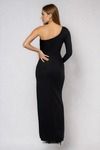 Soft Seduction One Shoulder Slit Maxi Dress - Black