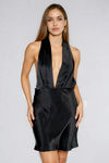 Sultry Glow Plunge Satin Mini Dress - Black