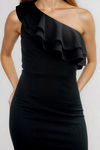 Sway in Style Ruffled One Shoulder Maxi Dress - Black