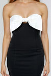 Sweep The Night Satin Bow Bodycon Mini Dress - Black