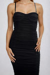Sweet Drama Ruched Sweetheart Midi Dress - Black