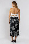 Tender Glow Floral Satin Midi Skirt - Black