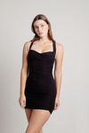 Wen Ruched Cross Back Mini Dress - Black