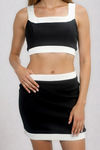 Street Siren Square Neck Crop Top and Mini Skirt Set - Black/White