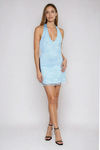 Call Me Yours Lace Halter Mini Dress - Blue