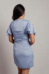 Kaila Blue Butterfly Sleeves Satin Wrap Dress