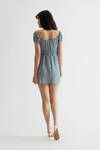 Margarette Blue Floral Smocked Ruched Skater Mini Dress