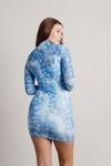 Melan Blue Sheer Mesh Bodycon Mini Dress