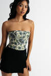 Freesia Blue Multi Floral Lace-Up Corset Bustier Top