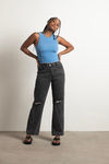 Unforgivable Blue Ribbed Contrast Exposed Stitch Tank Top