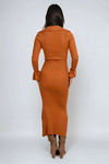 Sleek Curve Bell Sleeve Bodycon Maxi Dress - Brick