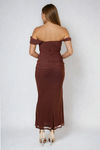 Catch the Glow Off Shoulder Bodycon Maxi Dress - Brown