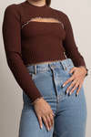 Motivate Me Brown Cutout Mockneck Sweater Crop Top