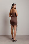 Nekra Brown Side Ruched Bodycon Dress