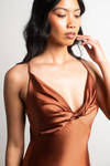 Set The Bar Satin Cami Maxi Dress - Brown