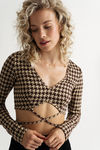 Tell Me About It Brown Criss Cross Long Sleeve Crop Top