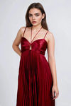 Celestial Dream Keyhole Pleated Maxi Dress - Burgundy