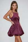 Glamour Bloom Bubble Satin Mini Dress - Burgundy