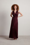 Goddess Burgundy V-Neck Ruched Maxi Dress