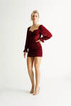 Just Imagine Burgundy Glitter Ruched Bodycon Mini Dress