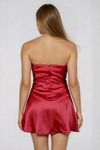 Kiss Gently Lace Up Satin Mini Dress - Burgundy