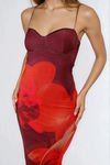 Stay for More Floral Bodycon Midi Dress - Burgundy Red