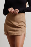 Hana Camel Double Slit Suede Paneled Mini Skirt