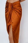 Twirl in Style Satin Midi Skirt - Camel Orange