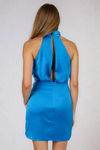 Lush Moment Cross Halter Satin Mini Dress - Cerulean Blue