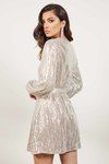 Too Soon Champagne Long Sleeve Embellished Wrap Dres