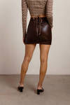 Can You Stay Chocolate Pleather Slit Mini Skirt