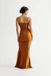 Time To Go High Slit Bodycon Maxi Dress - Copper Brown