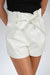 Cinch & Slay Faux Leather Shorts - Cream