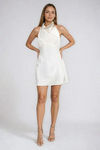 Sweet Distraction Cowl Halter Backless Mini Dress - Cream