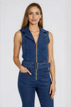 Instant Stunner Belted Denim Jumpsuit - Dark Denim
