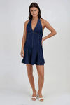 After Hours Halter Denim Mini Dress - Dark Wash