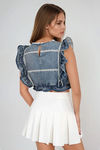 Rustic Charm Ruffle Crop Top - Denim Blue