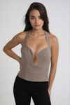 Scene Stealer Peplum Halter Top - Dusty Mocha