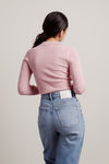 All Play Dusty Pink Ribbed Collared Knit Crop Top
