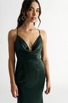 Isabella Emerald Green Cowl Neck Satin Maxi Dress