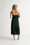 Keep Me Company Emerald Satin Pleated Tiered Midi Dress