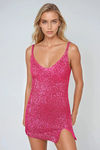 Shine On Slit Sequin Mini Dress - Fuchsia